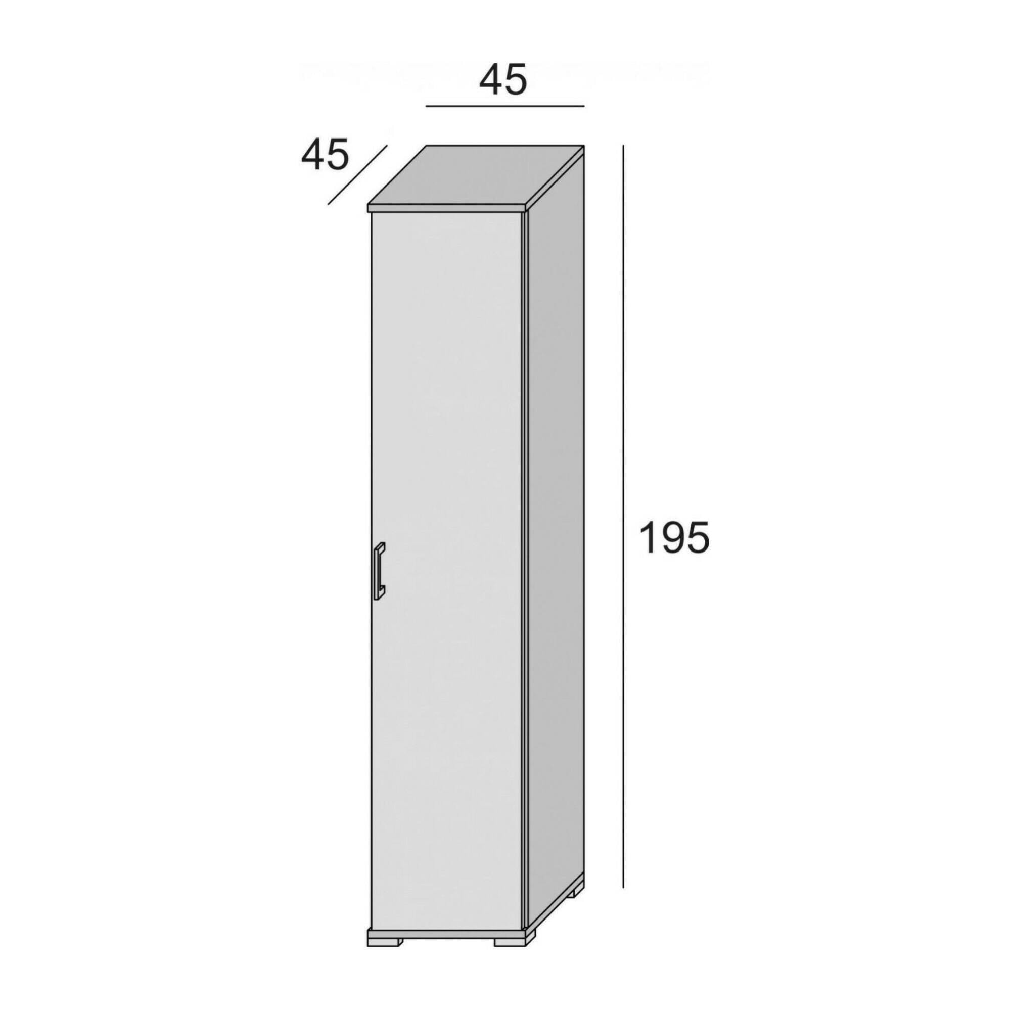 Armadio multiuso Aquilegia, Mobile lineare a 1 Anta battenti e 4 ripiani regolabili, Mobile a colonna per bagno, 100% Made in Italy, Cm 45x45h195, Bianco