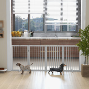 Barrière de sécurité chien 4 panneaux modulable autoportante dim. max. 206L x 35l x 76H cm bois blanc