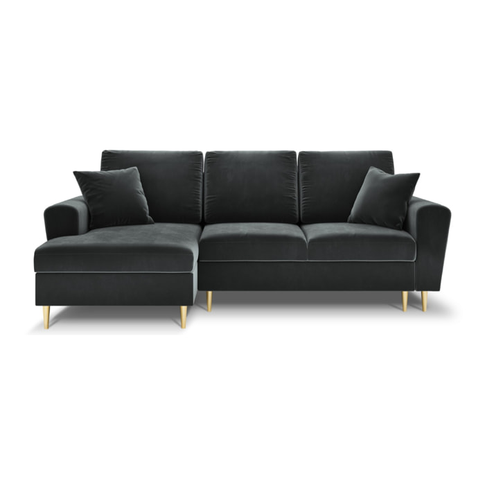 Canapé d'angle gauche convertible avec coffre de rangement "Kyoto" 4 places en velours gris foncé