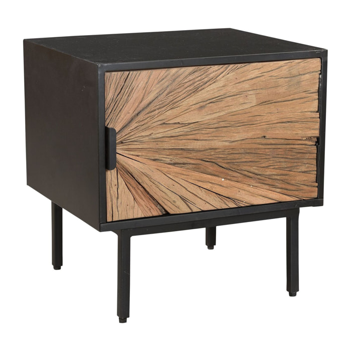 Table de chevet en métal noir et porte en teck recyclé MOTOWN