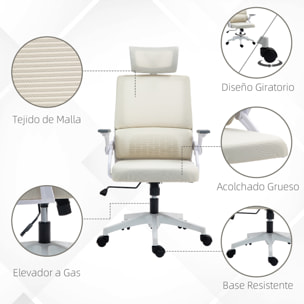 Silla de Oficina de Malla con Función de Basculante Silla de Escritorio Giratoria con Altura Ajustable Reposacabezas Regulable y Reposabrazos Carga 120 kg para Estudio Beige