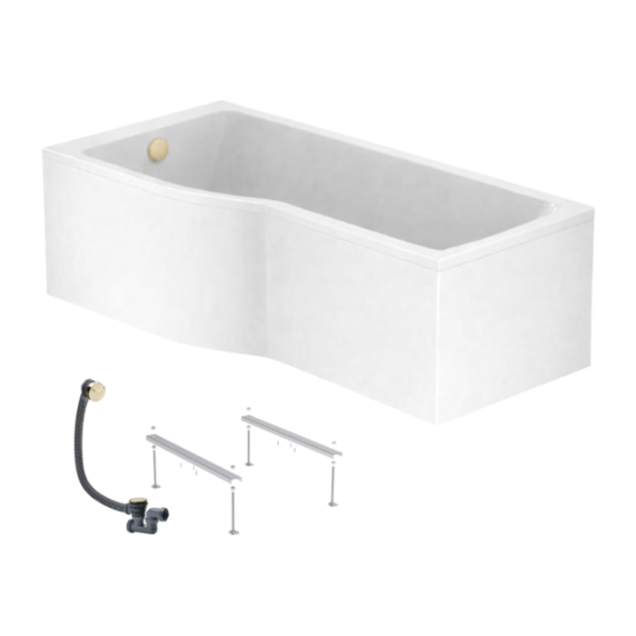 Baignoire bain douche 150 x 80 cm gauche Connect Air + tablier + pieds + vidage Doré