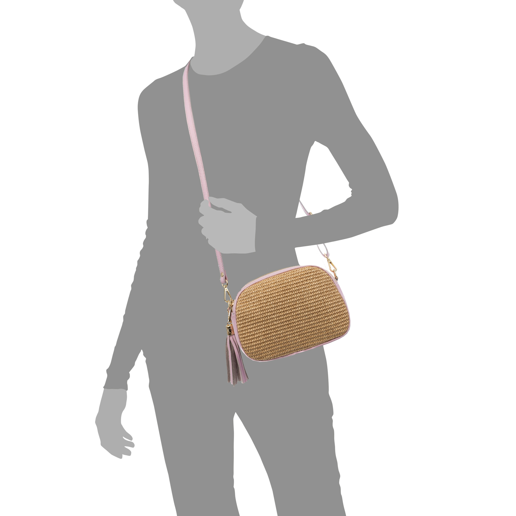 Aliminusa bolso bandolera fabricado en paja combinada con Dollaro.