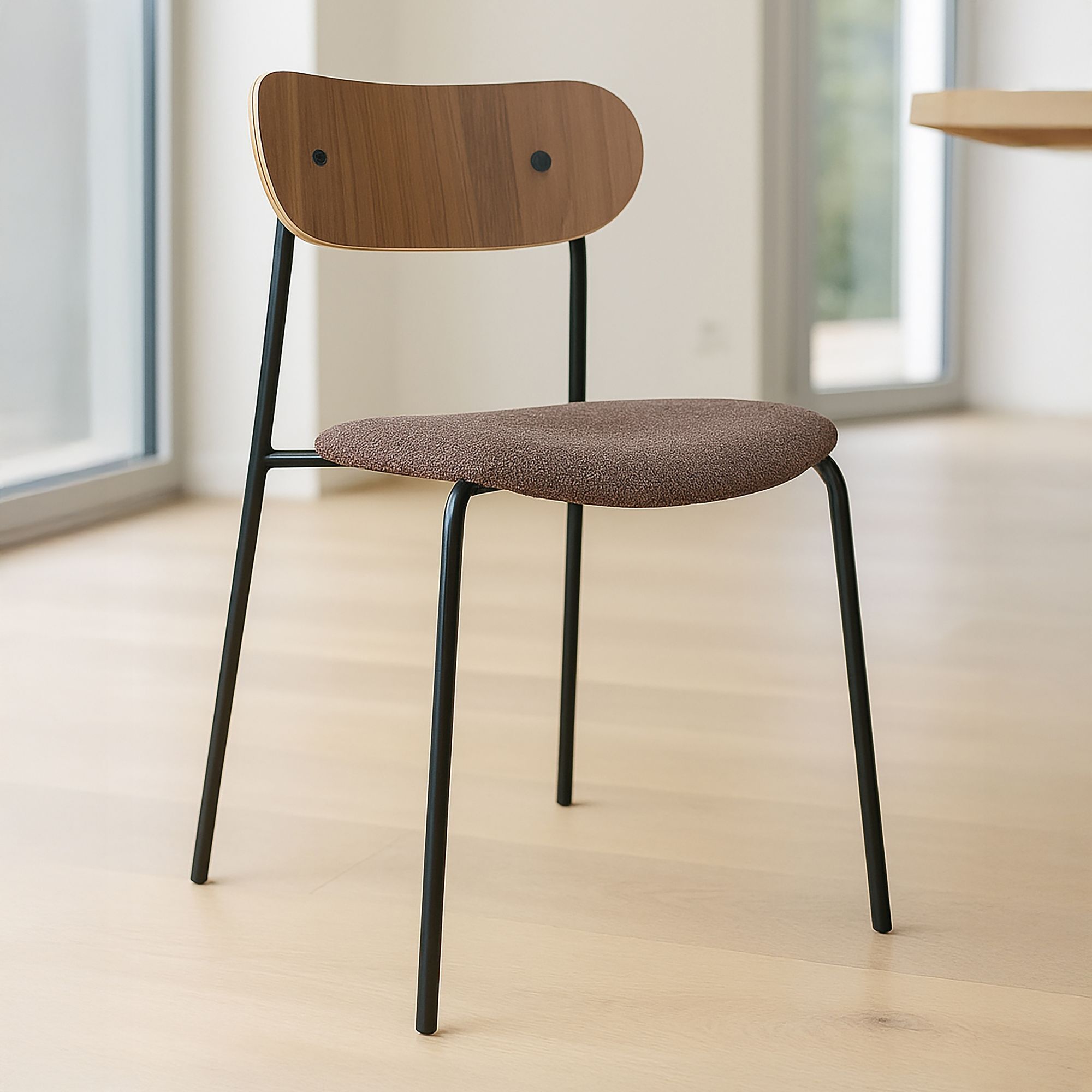 Lot de 2 chaises en tissu marron et dossier en finition noyer  GASTON