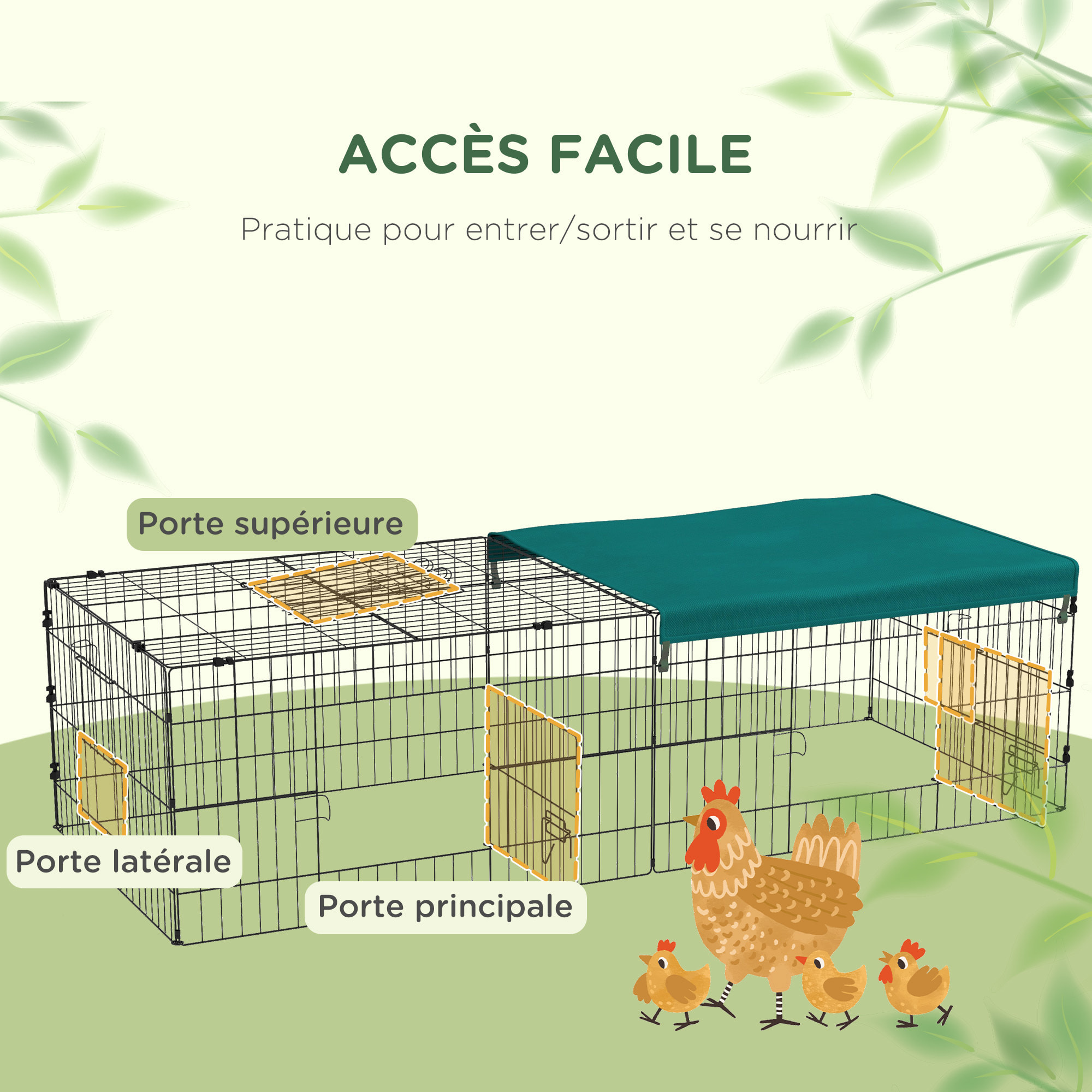 Parc enclos modulable acier avec bache pour lapins rongeurs petits animaux intérieur extérieur 185L x 75l x 50H cm vert