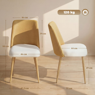 Juego de 2 Sillas de Comedor, Sillas de Cocina con Respaldo de PU de Imitación Ratán, Asiento Acolchado, Patas de Acero, para Salón, Marrón y Beige