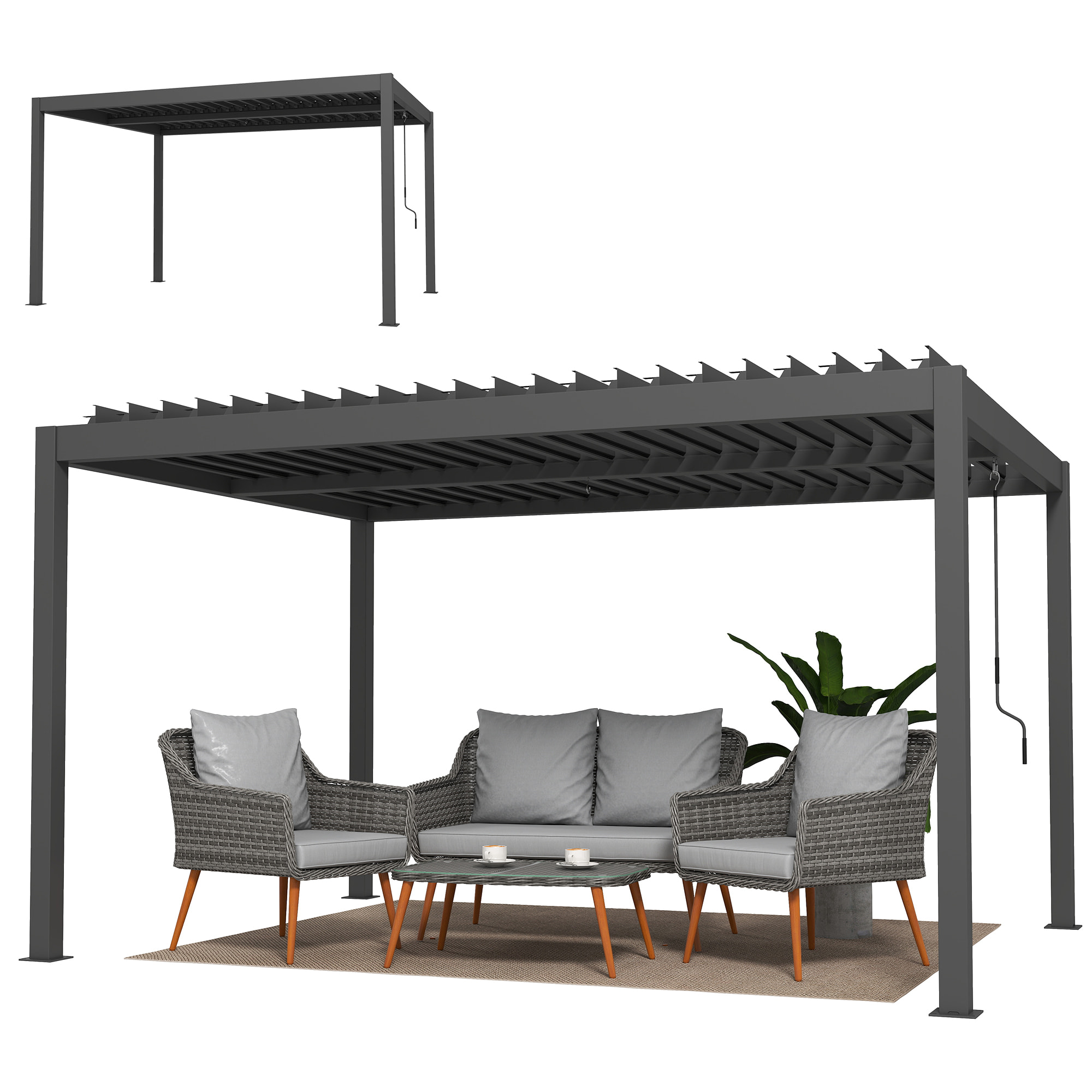 Pergola bioclimatique lames orientables aluminium gris foncé