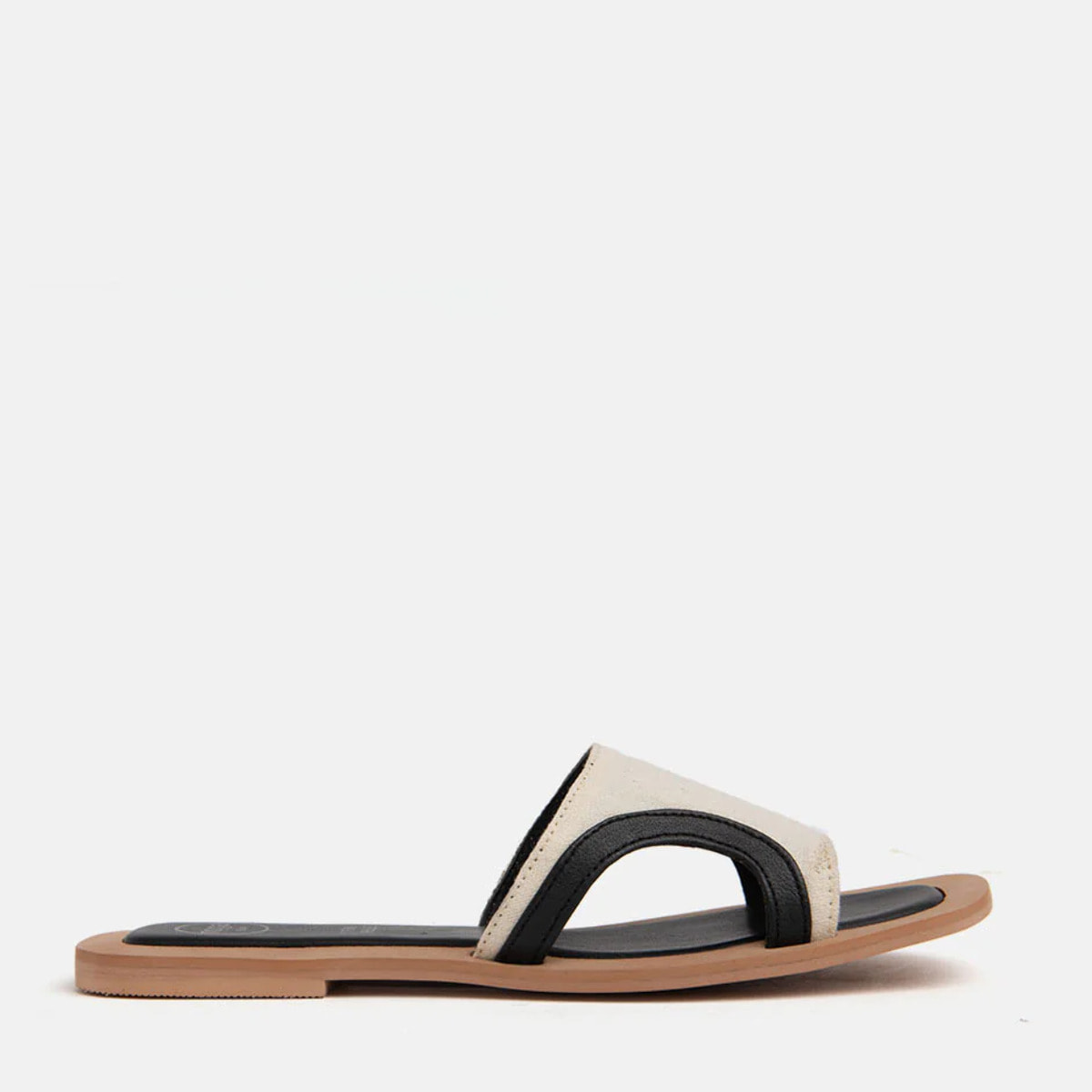 Ciabattina in vera pelle bicolore con fascia larga - NERO