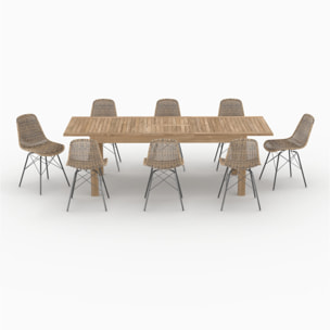 Table et chaises de jardin 8 personnes en bois et résine tressée - Tiptur
