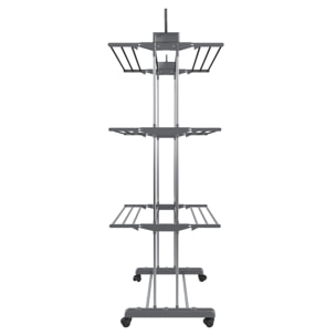 Stendibiancheria A Rotelle Stendino A Torre Verticale In Acciaio E ABS 4 Piani Pieghevole Salvaspazio Con Ali Richiudibile Biancheria Interno Grigio