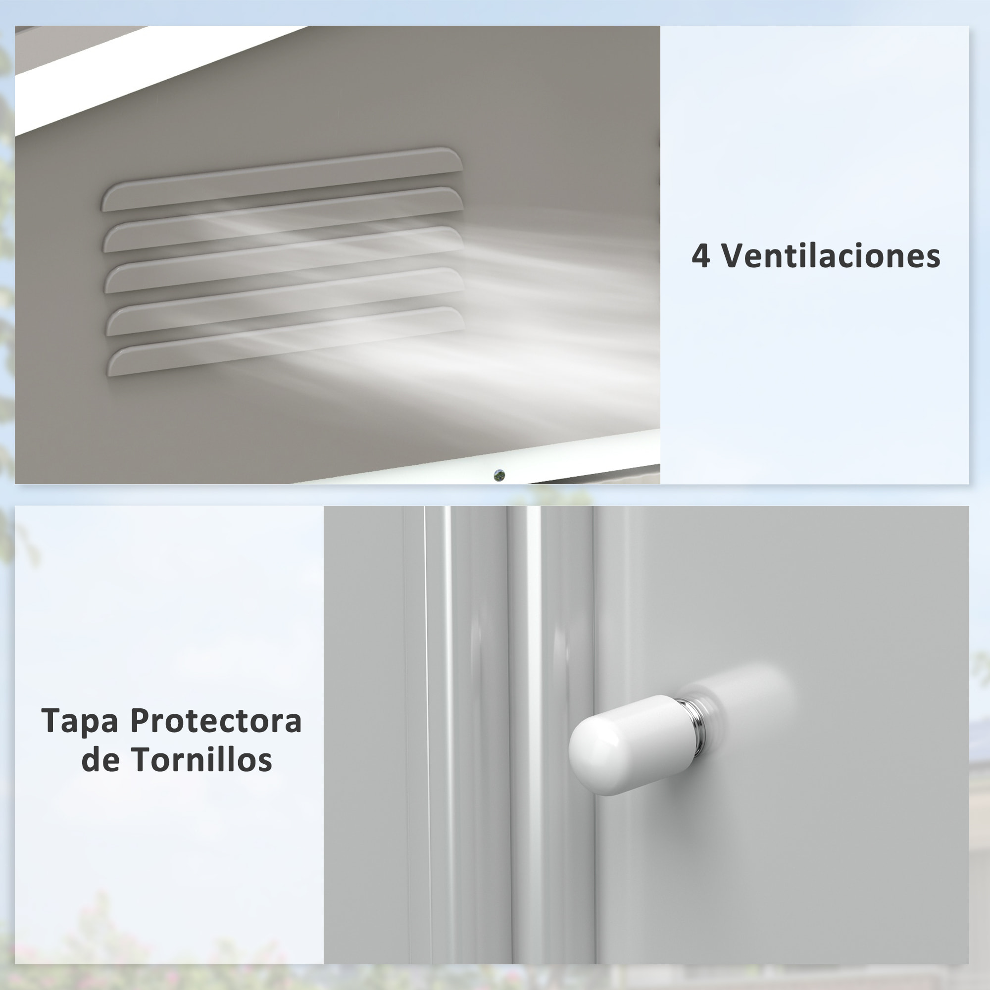 Caseta de Jardín Exterior 3,6 m² 236x174x190 cm Cobertizo de Jardín Exterior con 2 Puertas Correderas Techo Inclinado y 4 Ventanas para Patio Terraza Gris Claro