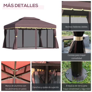 Gazebo Pabellón Exterior Jardín 2.9x3.9x2.8m Carpa Cenador Aluminio