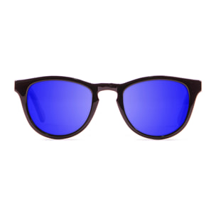 Gafas de sol KAU FLORENCIA - De acetato negro brillante y madera de ébano / Azul cielo revo azul