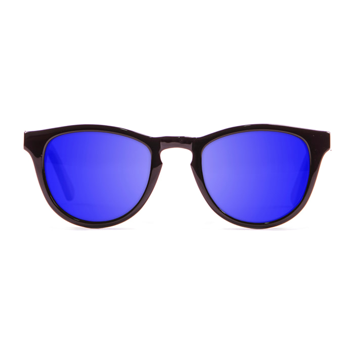 Gafas de sol KAU FLORENCIA - De acetato negro brillante y madera de ébano / Azul cielo revo azul