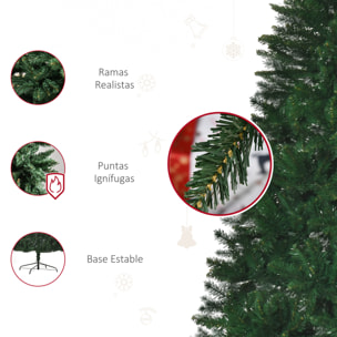 Árbol de Navidad Artificial 240 cm Ignífugo con 1499 Ramas con 2 Tipos de Puntas de PVC Base Plegable y Soporte de Acero Decoración Navideña de Interior Verde