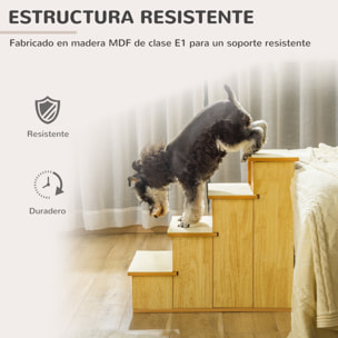Escalera para Perros de 4 Peldaños Escalera para Mascotas Escalones para Perros Gatos con Acolchados Desmontables Carga 30 kg para Cama Sofá 40x59x54,2 cm Natural y Crema