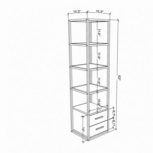 Libreria Dfogliat, Scaffale da ufficio, Mobile portalibri, Biblioteca, 39x39h169 cm, Oro e Quercia