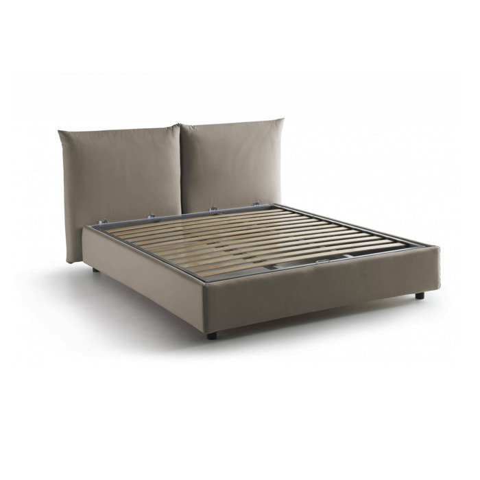 Letto matrimoniale Alizarin, Letto contenitore con rivestimento in tessuto, 100% Made in Italy, Apertura frontale, adatto per materasso Cm 160x190, Tortora