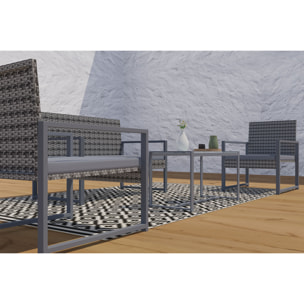 Salon de jardin bas 4 places résine tressée gris foncé TINA