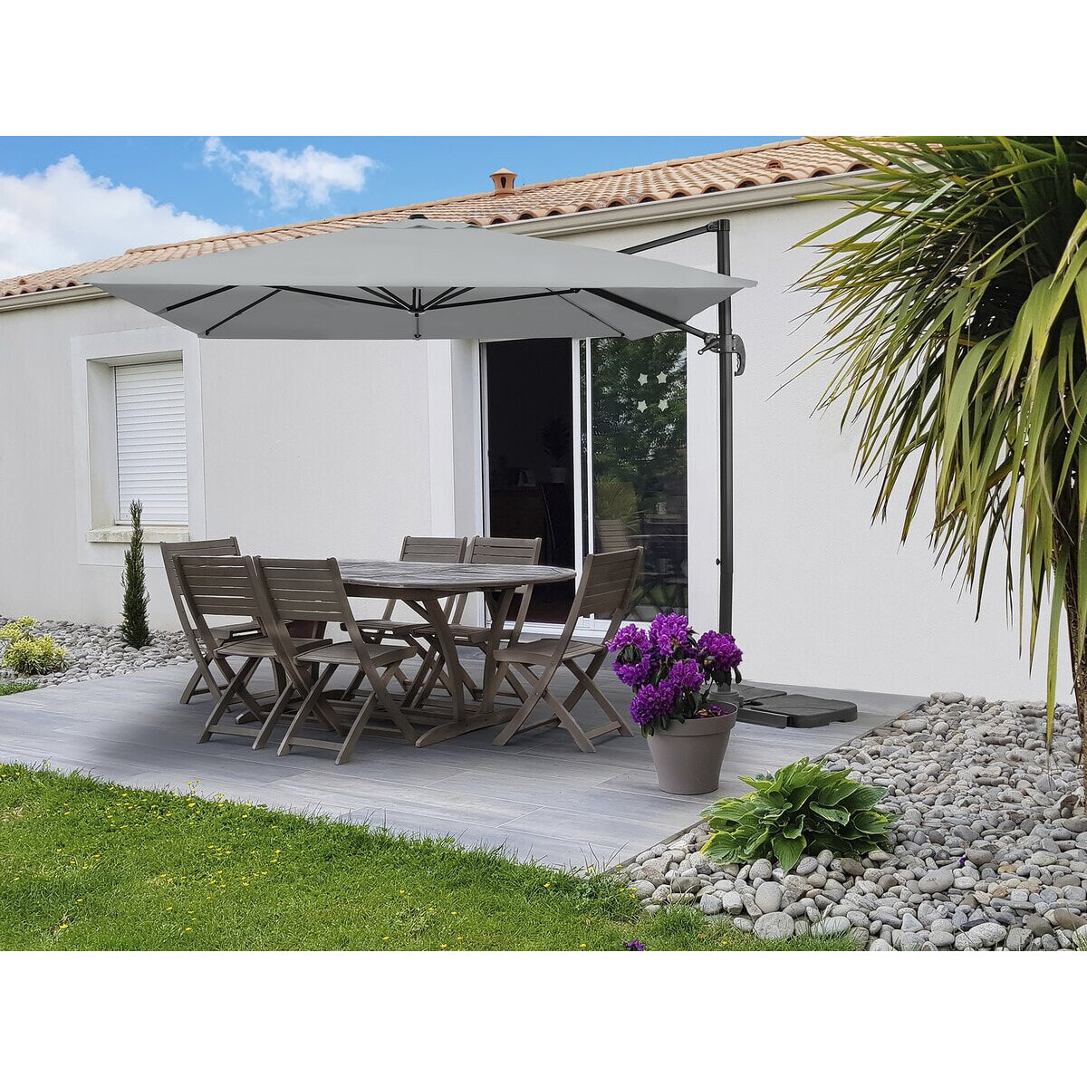 Parasol jardin déporté en aluminium "Sky 4" - 3 x 4 m - Gris