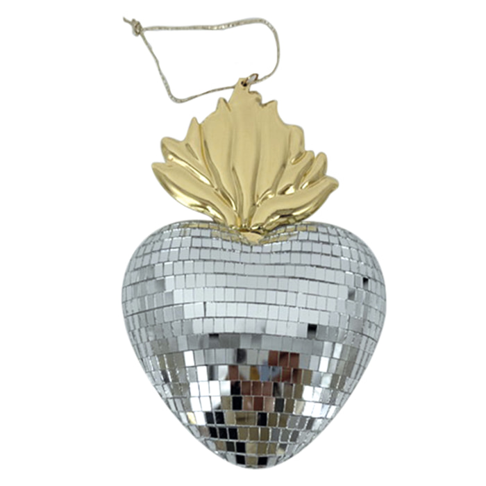 Ex-voto décoratif en forme de cœur disco - Argent