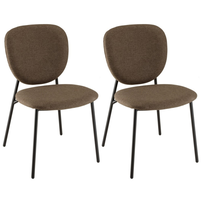 TOM - Lot de 2 chaises tissu marron pieds acier noir