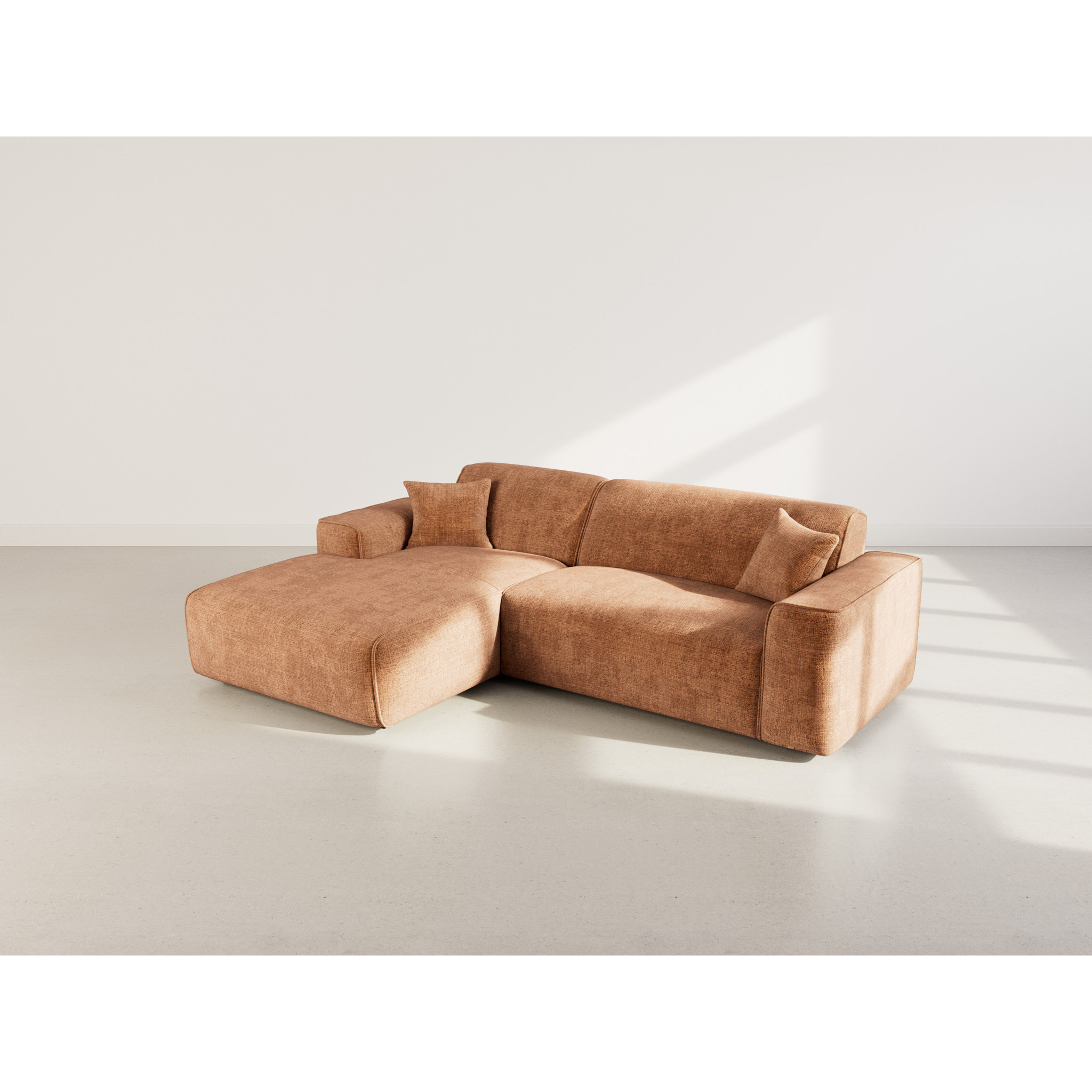 Lison - Canapé d'angle gauche 4 places en velours texturé - Terracotta