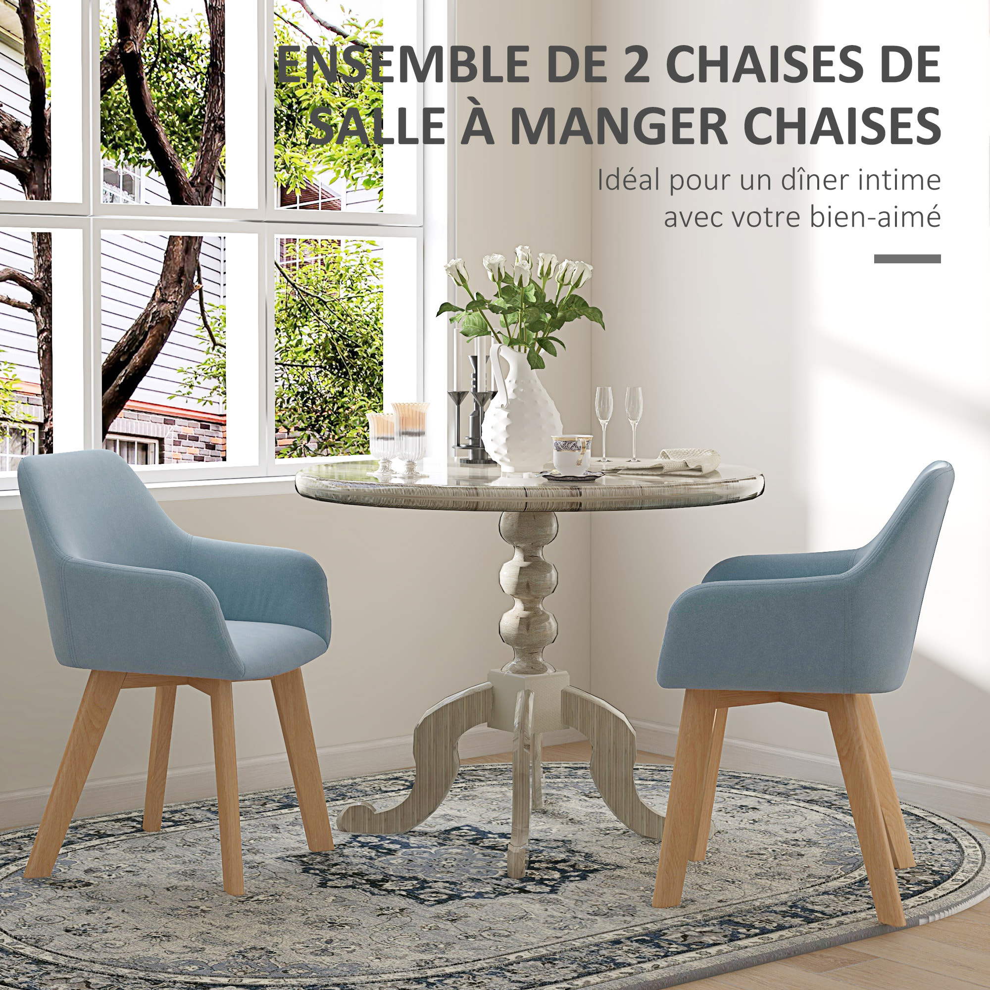 Chaises de visiteur design scandinave - lot de 2 chaises - pieds bois hévéa - assise dossier accoudoirs velours bleu