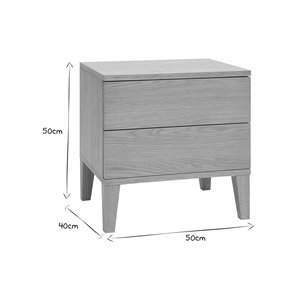 Table de chevet avec rangements 2 tiroirs scandinave bois clair chêne L50 cm FREDDY