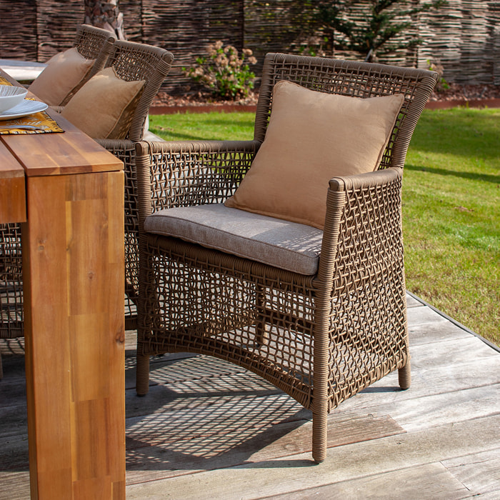 Fauteuil de table d'extérieur en corde avec coussin taupe BORACAY