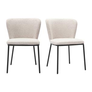 Chaises en tissu effet velours texturé beige et métal noir (lot de 2) LISOR