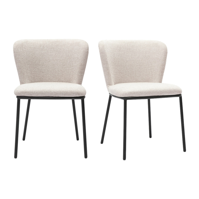 Chaises en tissu effet velours texturé beige et métal noir (lot de 2) LISOR