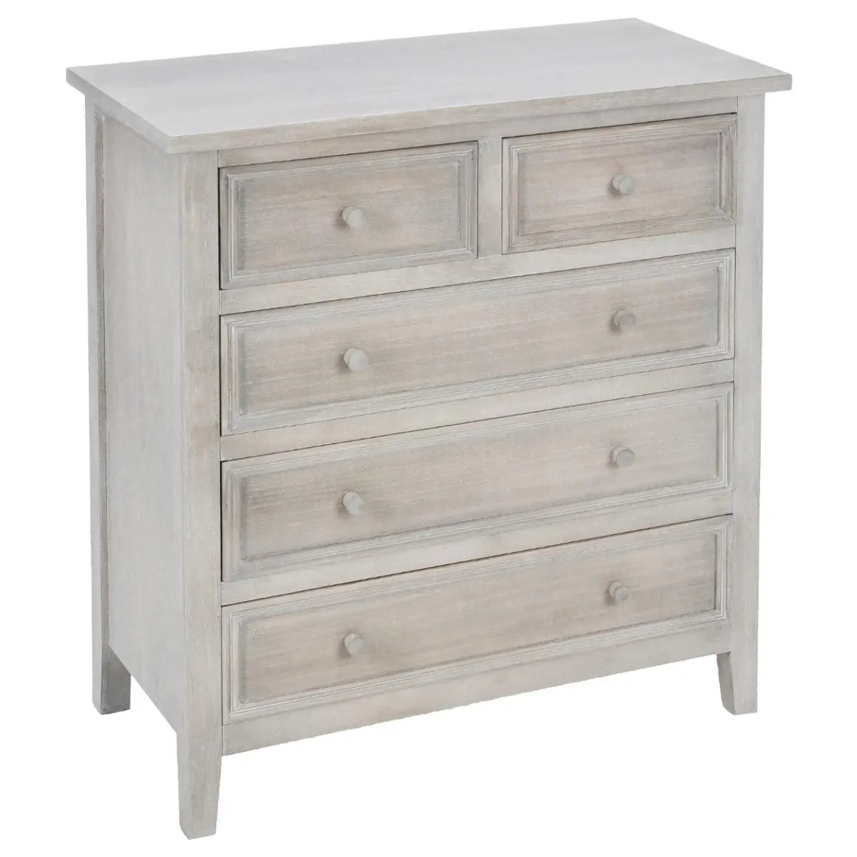 Chiffonnier "Charme" bois blanchi 5 tiroirs