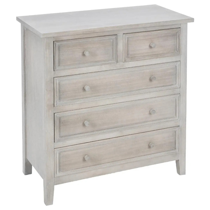 Chiffonnier "Charme" bois blanchi 5 tiroirs