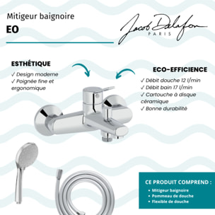 Mitigeur baignoire Eo + pommeau de douche Awaken + flexible de douche lisse