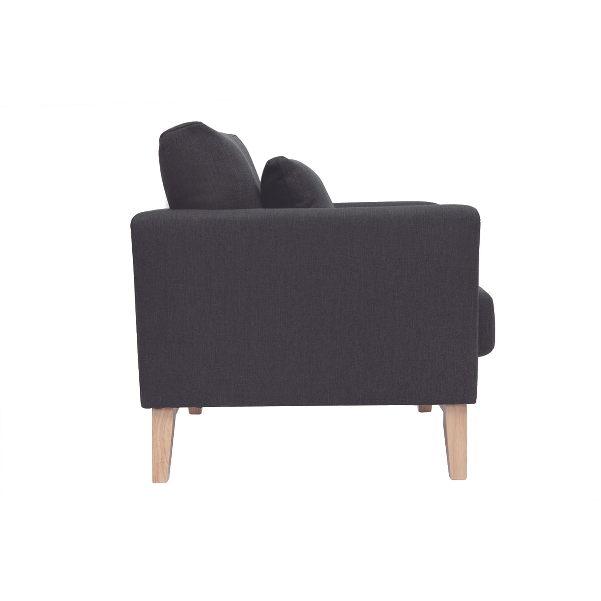 Fauteuil scandinave déhoussable en tissu gris foncé et bois clair OSLO