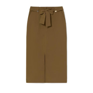 Gonna Midi con Cintura a Fiocco e Dettagli di Bottoni