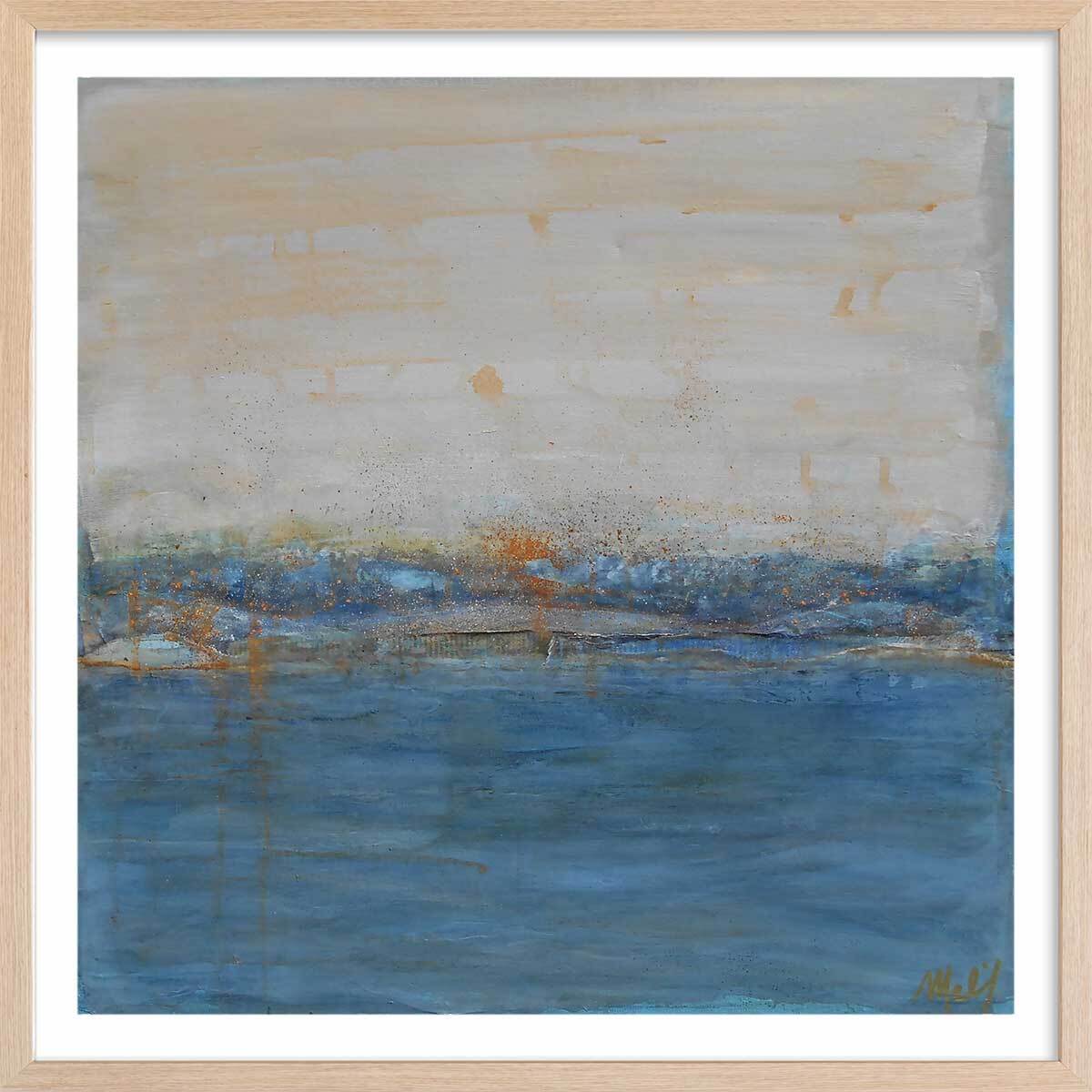 Affiche abstrait rivage d'or Affiche + cadre en bois - Chêne