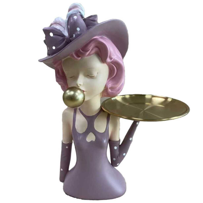 Donna in resina rosa cm22,8x13,3h31