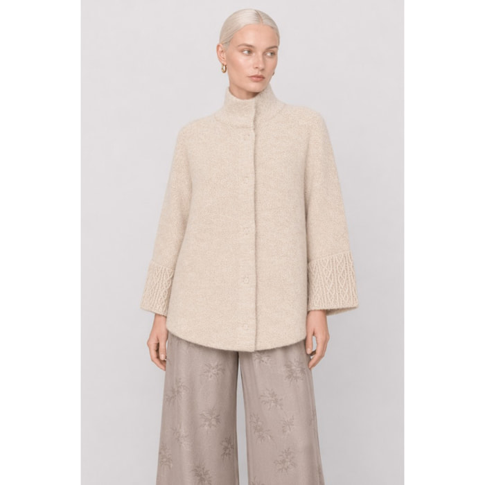 Kocca - Cappotto in maglia misto lana con collo alto e bottoni Donna