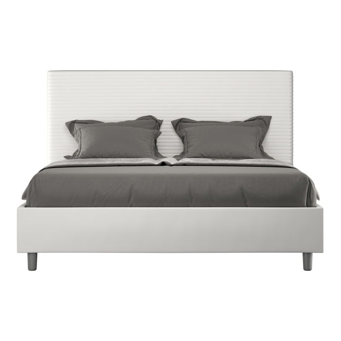 Letto matrimoniale con rete imbottito 160x190 similpelle bianco Focus