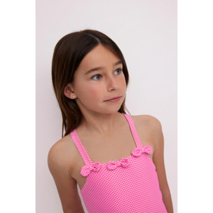 Costume da bagno rosa a pois da bambina