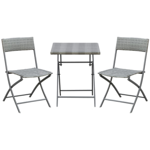 Ensemble meubles de jardin design table carré et chaises pliables résine tressée imitation rotin gris