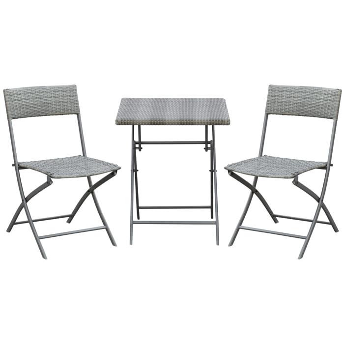 Ensemble meubles de jardin design table carré et chaises pliables résine tressée imitation rotin gris