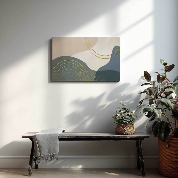 Tableau abstrait formes organiques dorées Toile imprimée