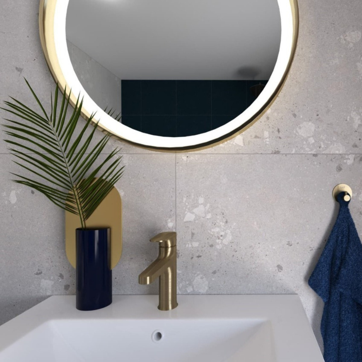 Boho by Siko Miroir mural rond avec capteur 60x60cm, doré (SATZLED60ZL)