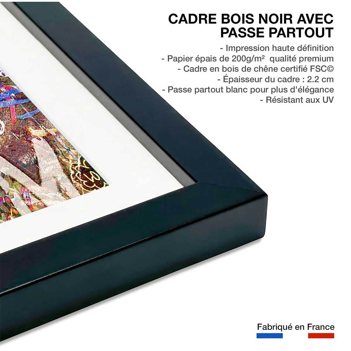 Affiche illustration graffiti pink Affiche + cadre en bois - Noir