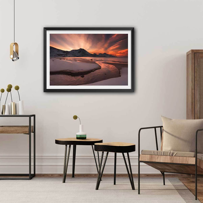 Affiche paysage Golden sunset Affiche + cadre en bois - Noir