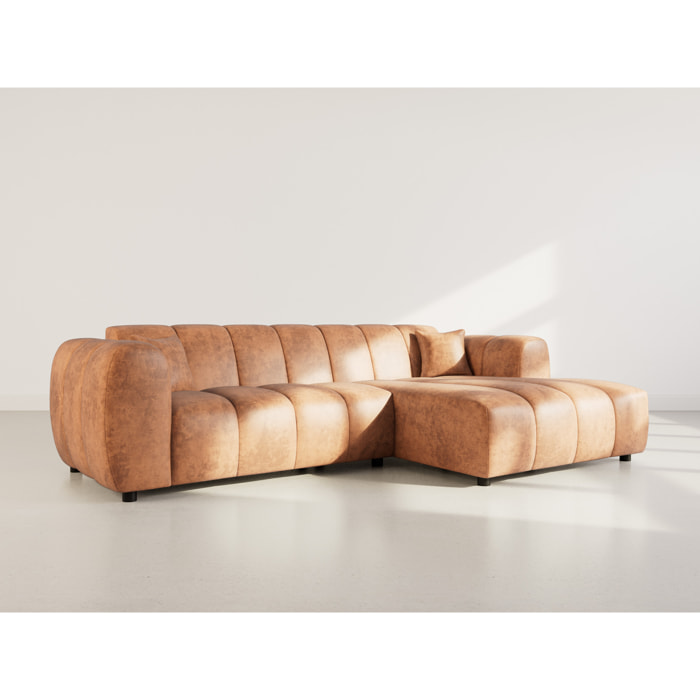 Curtis - canapé d'angle droit 4 places en simili - Cognac