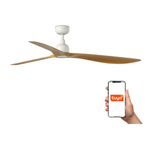 OUTWOOD L Ventilatore a soffitto bianco/legno quercia IP44 TUYA